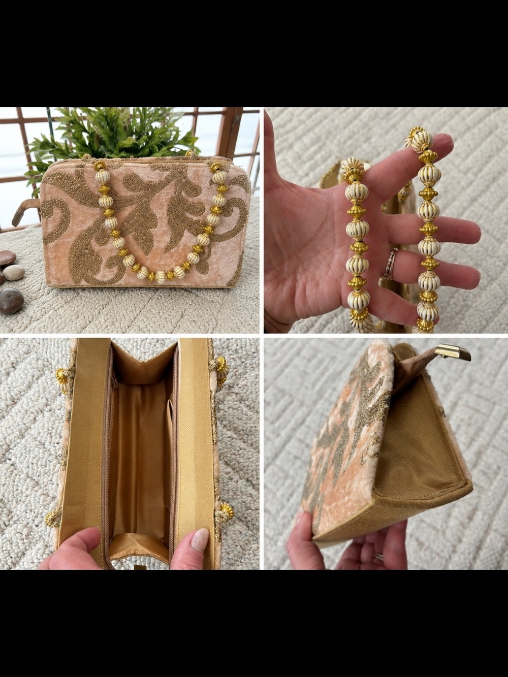 Beaded Embellished Peach Velvet Evening Bag
